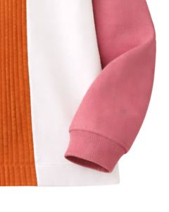 Customized <b>Women</b> <b>Quarter</b> <b>Zip</b> Sweatshirt Pink And Orange Color Block Rib Panel Fleece Pullover Casual Winter Warm Streetwear Top - Product Image 5