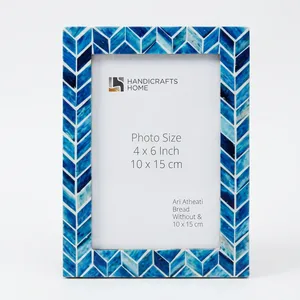 Handicrafts Home Blue Bone Inlay Chevron Pattern <b>Photo</b> <b>Frame</b> 4x6 Inch Vertical <b>Photo</b> <b>Frame</b> Looks Trendy - Product Image 4
