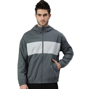 Men's Hooded Color Blocking Windproof Jacket Regular Fit Zipper Closure Spring Wear Polyester Material Casual Style - Product Image 1