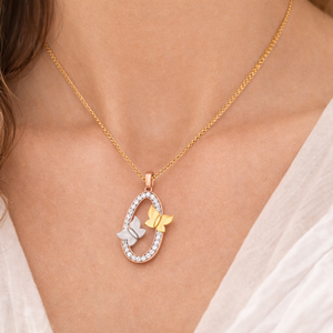 Collar con Colgante de Mariposa de Diamantes Reales Multitono | Elegante Cadena de Oro con Diseño de Mariposa Pequeña, Joyería Fina para Mujer, Regalo de Aniversario - Product Image 1