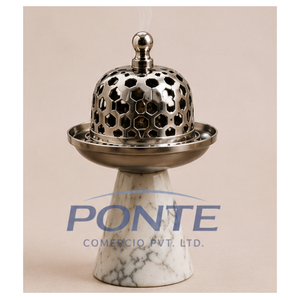 Quemador de incienso árabe de mármol blanco natural con tapa metálica perforada, moderno y premium, para decoración del hogar. - Product Image 1
