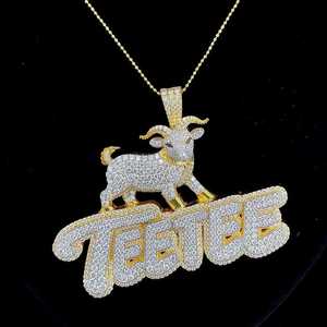 จี้รูปแพะสไตล์ฮิปฮอปแบบสั่งทำได้ 2 ชั้น ชุบสองชั้น ประดับเพชร จี้ตัวอักษรสองสี จี้เงินแท้ 925 - Product Image 3
