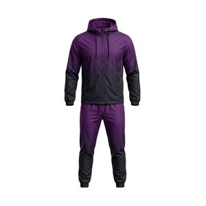 Ensemble de survêtement à capuche imprimé par sublimation, dégradé violet, respirant en polyester, pour le sport et la course à pied, pour hommes - Product Image 2