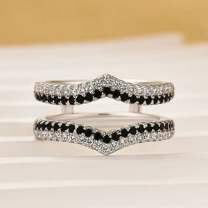 Elegant 925 <b>Silver</b> Moissanite Classic Style Round Cut White & Black Enhancer <b>Wedding</b> <b>Band</b> in White Gold Plated for Women's - Product Image 5