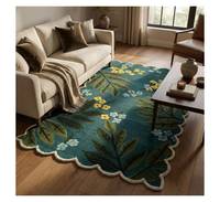 Tapis floral 3D sculpté, à poils longs et courts, forme irrégulière personnalisée, en laine botanique, avec bord ondulé, tufté à la main, bord festonné