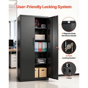 Armadio da Garage in Acciaio Chiudibile a Chiave 68.9, 5 Ripiani, 4 Mensole Regolabili, 2 Porte Magnetiche, 2 Chiavi per Conservazione Attrezzi - Product Image 6