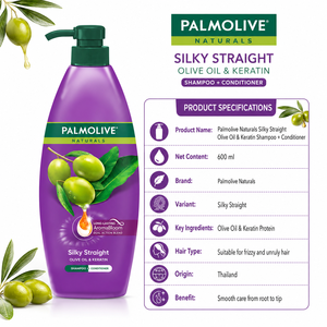 Palmolive Naturals Silky Straight Olive Oil & Keratin <b>Shampoo</b> 600ml | 2-in-1 Smoothing Straightening - Product Image 3