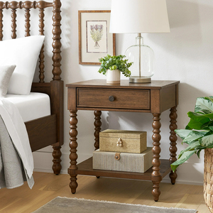 Classic Solid Mahogany Wood Nightstand <b>Storage</b> Contemporary Design Brown Finish Bedroom Apartment Living Room Use 1 Drawer - Product Image 6