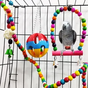 Hot Selling Bird Toy Set Colorful Pet Parrot Toys Swing Chewing Hanging Cage Toy With Bell Bird Cage Accessories