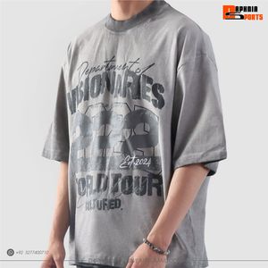 T-shirt gris streetwear pour homme, coupe ample, imprimé graphique, style décontracté, manches courtes, vintage, unisexe, très tendance - Product Image 3