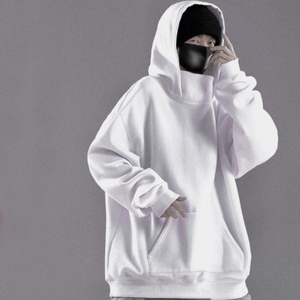 Sudadera con capucha de cuello alto y hombros caídos de alta calidad para hombre, color gris oscuro, estilo oversize, para venta al por mayor - Product Image 2