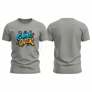 Camiseta Casual de Cuello Redondo con Logotipo Frontal Personalizado con la Frase "Game Over", Tejida, Transpirable, Ecológica, de Secado Rápido, 100% Algodón, Corte Holgado - Product Image 3