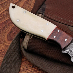 Custom Handmade Damascus Steel Drop Point Straight Edge Skinning <b>Knife</b> with Rosewood & <b>Bone</b> <b>Handle</b> 6-inch - Product Image 4