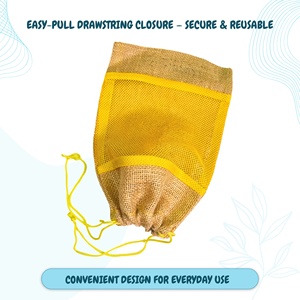 Jute Mesh <b>Drawstring</b> <b>Bag</b> 31x21cm Capacity upto1.5 kg Strong Stitch Breathable Window Weaving Secure Closure Reusable Storage <b>Bag</b> - Product Image 3