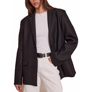 Blazer surdimensionné à simple boutonnage pour femme, style bureau, en sergé noir grec, collection automne 2026, vente en gros - Product Image 1