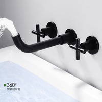 Keran Wastafel Dinding Modern Kuningan 3 Lubang 2 Gagang Silang Sensor Sentuh Tersembunyi Kamar Mandi Matte Hitam Emas Mewah