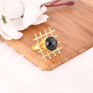 Black Onyx <b>Ring</b> Handmade <b>Adjustable</b> Stylish Brass Jewelry for Women - Product Image 2