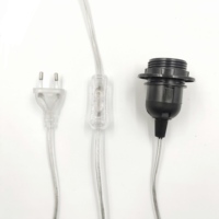 Câble d'alimentation transparent avec prise EU, support de lampe E27, interrupteur marche/arrêt 304, câble pour ampoule LED de table, style à vis