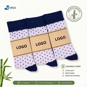 Chaussettes en fibre de bambou pour hommes JZVINA, motif à pois rose marine, logo personnalisé, chaussettes pour garçons d'honneur, respirantes, pour un usage quotidien, saison printemps - Product Image 2