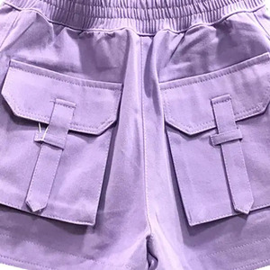 Short cargo en jean lavande pour femme, taille élastique, couleur unie, décontracté, respirant, avec poches, taille mi-haute, coupe ajustée, résistant au lavage - Product Image 4