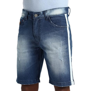 Shorts en jean déchirés bleu moyen pour homme, texture abîmée, coupe slim, denim flexible et durable - Product Image 5