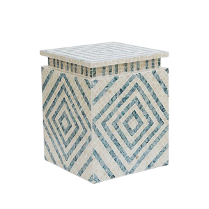 Stacked Blue Diamond Pattern Shell Inlaid <b>Stools</b> Mother of Pearl Natural Shell Mosaic Nightstand For Home Interior Styling - Product Image 2