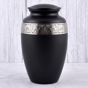 <b>Red</b> and Gold Gold band with intricate pattern Brass Adult Cremation Urn with matte surface for Human Ashes - Product Image 4
