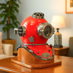 Casco de Buceo Rojo Estilo Vintage de Acero y Aluminio, Decorativo Náutico, para Hogar, Oficina, Bar, Restaurante, Hotel - Product Image 5