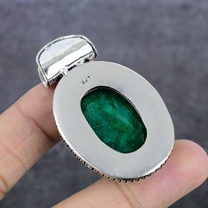 <b>Emerald</b> Gemstone <b>Pendant</b> Handmade Vintage Oval Cut Antique Overlay Charm Unisex Bohemian Alloy Jewelry - Product Image 4