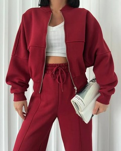 Black Women Zip Up Hoodie and Wide Leg Pants <b>Set</b> Casual Loose Knitted <b>Two</b> <b>Piece</b> Outfit <b>Lounge</b> Wear - Product Image 6