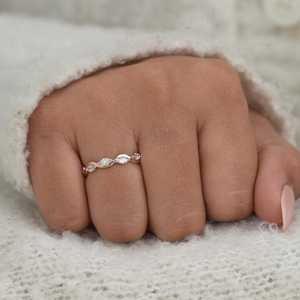Minimalist Moissanite Marquise Cut Wave Stacking Band <b>Ring</b> For Women's <b>925</b> <b>Silver</b> With Rhodium Plated Birthdays Gift For Partner - Product Image 4