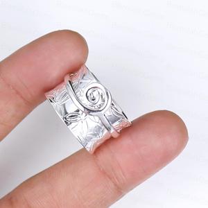 Vintage Sterling <b>Silver</b> Spiral <b>Ring</b> for Women – Handmade Boho <b>Adjustable</b> Statement Band Engraved Minimalist Artisan Jewelry - Product Image 3