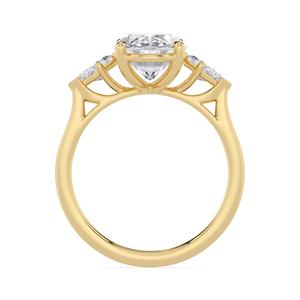 Anillo de compromiso de diamante de corte ovalado para mujer, anillo de compromiso con diamante cultivado en laboratorio, oro amarillo de 10K, forma ovalada tipo cometa, tres piedras laterales. - Product Image 4