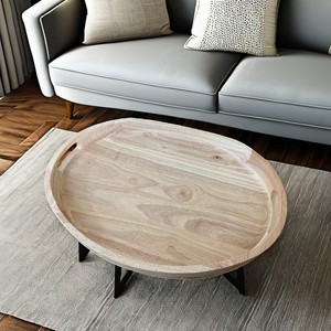 Bandeja de Servir Grande Cuadrada Ovalada de Madera con Asas, Decoración para el Hogar, Accesorio de Mesa, Sala de Estar, Otomana Elegante, Marca OEM - Product Image 1