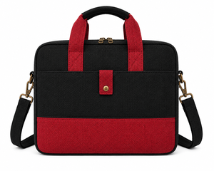 Maletín Moderno para Portátil AMANI de Yute, 16 Pulgadas, Bolsa de Hombro para Negocios con Asa Protectora y Cierre, Ecológico, Negro y Rojo - Product Image 1