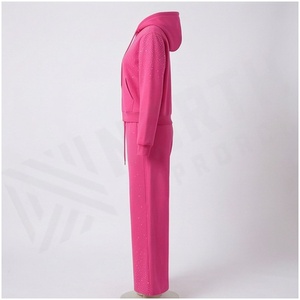 Women Pink Dot Print Hooded Tracksuit <b>Full</b> <b>Zip</b> <b>Sweatshirt</b> & Wide Leg Pants Casual Loose Fit Autumn Wear - Product Image 3
