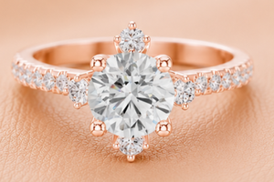 Round Cut Diamond <b>Statement</b> <b>Ring</b> with Baguette Side Stones in Yellow White and Rose Gold Fine Jewelry Design - Product Image 3