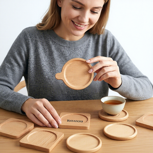 Modern Square Wooden Coaster Set Multicolor Geometric Design Non Slip Mats & <b>Pads</b> 4 mm Thick - Product Image 4