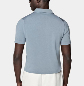 Polo en tricot à manches courtes bleu clair pour homme, coupe classique, couleur unie, tissu en coton respirant - Product Image 3