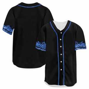 Camiseta de Béisbol Personalizada con Brillo Negro y Azul, Sublimada, Transpirable, Uniforme de Equipo, Corte Atlético, Cuello en V, Manga Corta, Deportiva - Product Image 1
