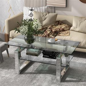 W 39.4\" X <b>D</b> 19.7\" X H 17.7\" Transparent Tempered Glass Coffee <b>Table</b> - Product Image 3