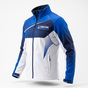 Chaqueta Deportiva Cortavientos con Estampado Dinámico y Gráficos Personalizados, Cuello Alto, Cierre Completo, Diseño Sublimado con Patrón de Ondas Azules - Product Image 4