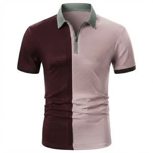 <b>Men's</b> Color Blocked <b>Short</b> Sleeve Zipper for Shirt Knitted Sporty Style Quick Dry Regular Length Green Gray 100% Cotton <b>Pocket</b> - Product Image 5