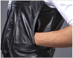 Chalecos de Cuero para Hombre, Chaleco de Motocicleta de Cuero Genuino para Invierno, Servicio OEM con Bolsillos de Transporte - Product Image 4