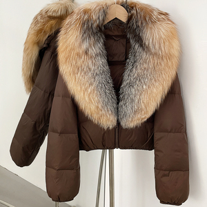 OFTBUY Manteau d'hiver pour femme en duvet de canard blanc, avec fourrure de renard, court, épais, style parka, ample et respirant, tissé - Product Image 4