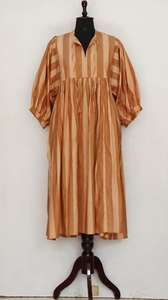 Vestido midi a rayas |   Gasa de Algodón con Estampado a Mano, Estilo Bohemio - Product Image 5