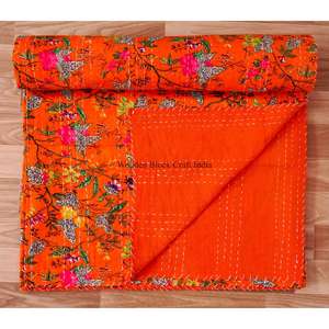 Couvre-lits Kantha vintage modernes et tendance, ethniques, anciens, traditionnels, 100% coton, écologiques, faits à la main, imprimés, pour la maison et l'hôtellerie. - Product Image 5