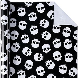 Mini Rotolo di Carta da Regalo 43 cm x 42 cm con Teschio Bianco e Nero, Decorazione per Feste di Halloween - Product Image 1
