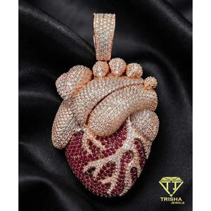 Colgante de Corazón de Lujo con Diamante Moissanita, Plata de Ley 925, Oro Rosa, Joyería Hip Hop Iced Out - Product Image 4