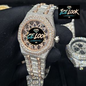 Montre de luxe ICE LOOK en acier inoxydable 41 mm, analogique, quartz, cadran en cristal saphir, accents de diamants, bracelet en acier inoxydable moissanite - Product Image 4